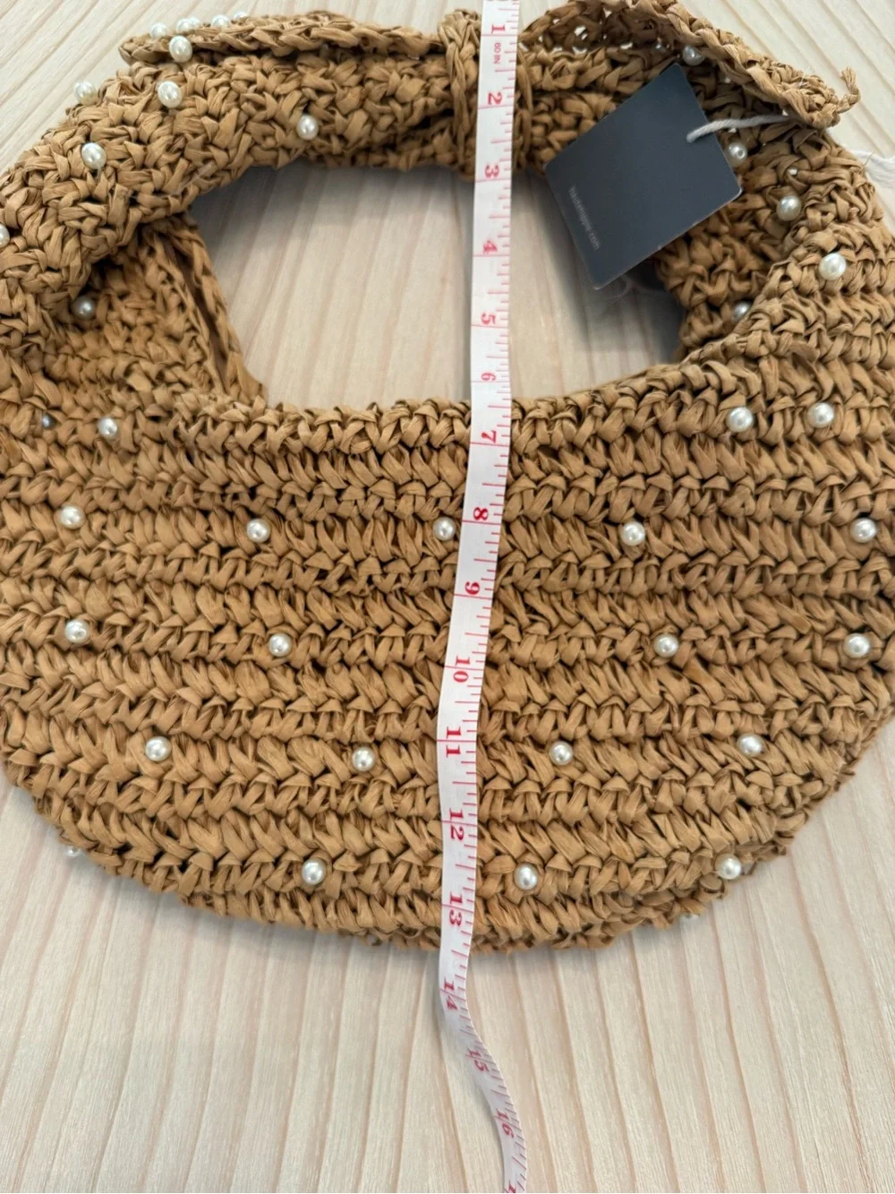 Haute Hippie Crescent Hobo Bag with Pearl Detail - Tan Raffia